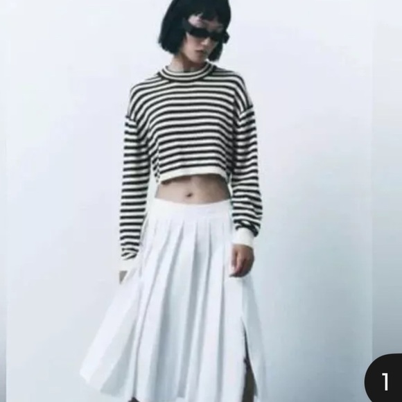 Zara Striped Crop Blue White Knit Size Medium - Picture 2 of 7